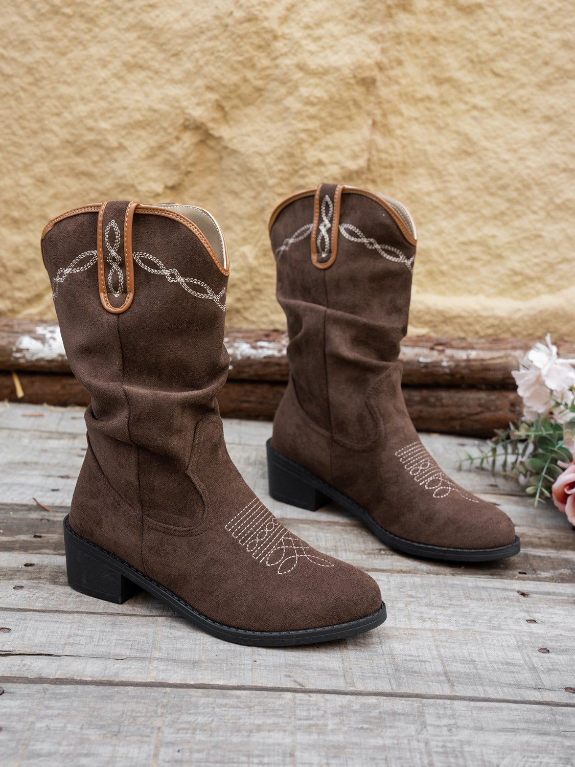 Western Cowboy Boots | Faux Leather | Mid-Calf | Rustic Style