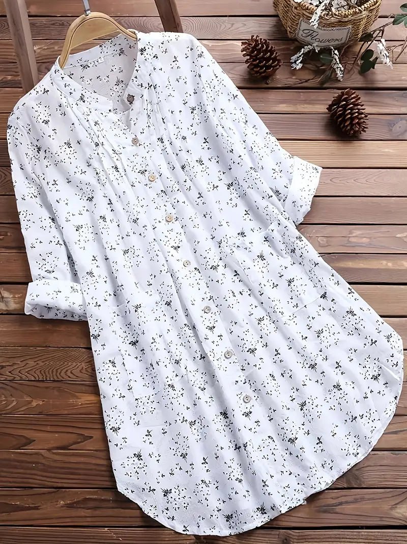 Floral Button-Front Tunic | Relaxed Fit Cotton Blend | Everyday Casual Top