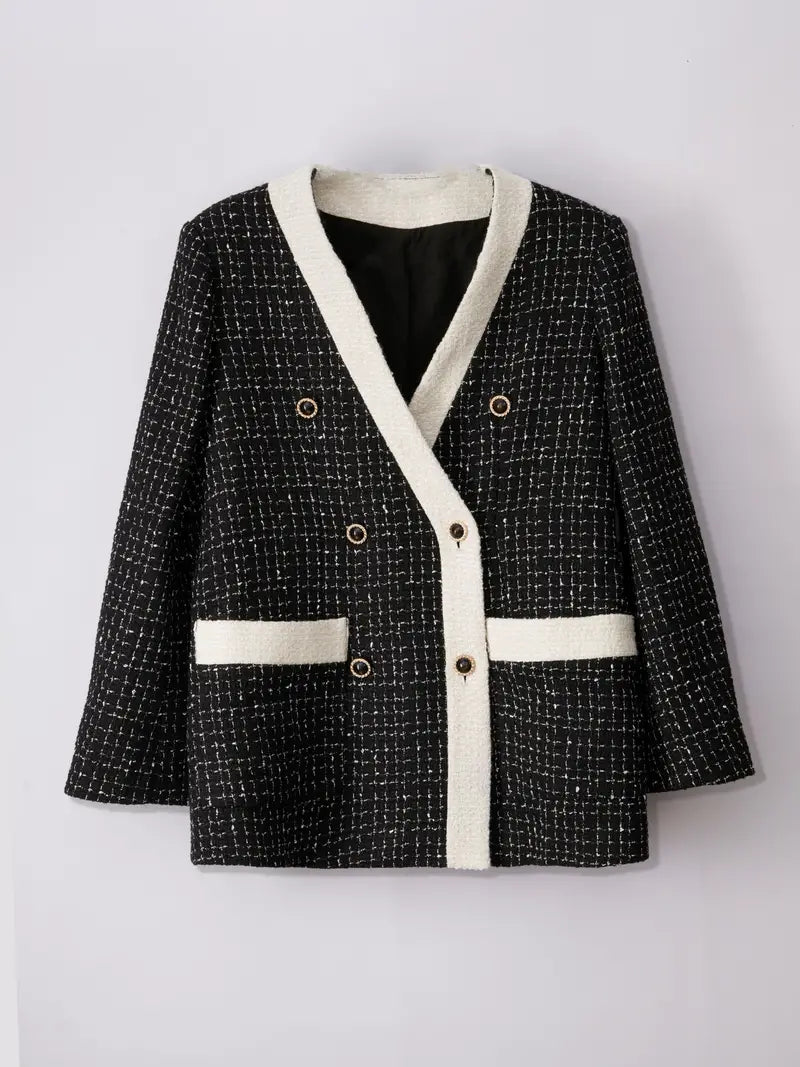 Tweed Belted Blazer | Contrast Design | Vintage-Inspired Elegance