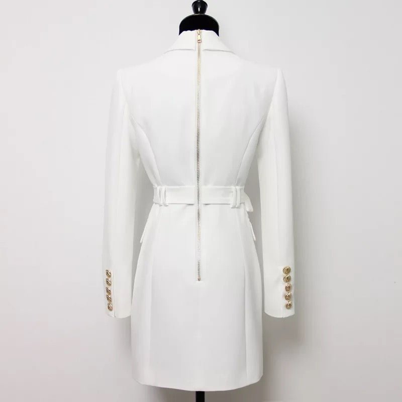 Belted Double-Breasted Blazer Dress | Gold Button Accents | Tailored Elegance | Versatile Style