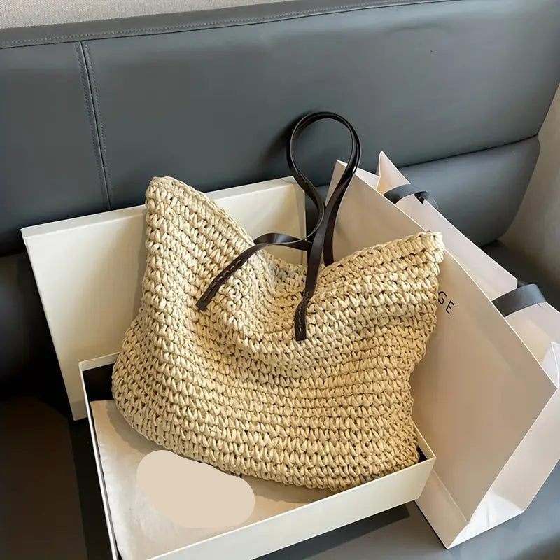 Woven Straw Tote Bag | Oversized Beach Shoulder Bag | Casual Summer Carryall