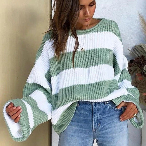 Oversized Striped Sweater | Cozy Knitwear | Cotton Blend | Casual Chic