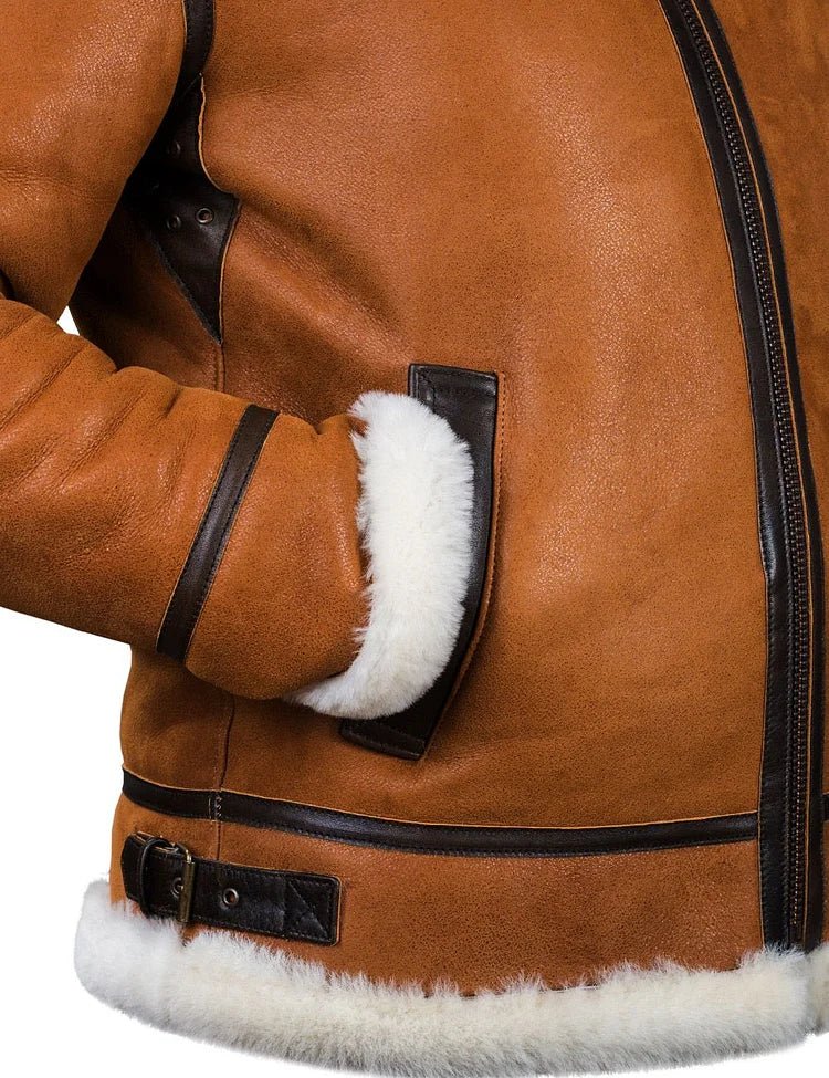 Premium Shearling Aviator Jacket | Genuine Leather | Plush Lining with Fur Trim Hood | Ultimate Winter Outerwear