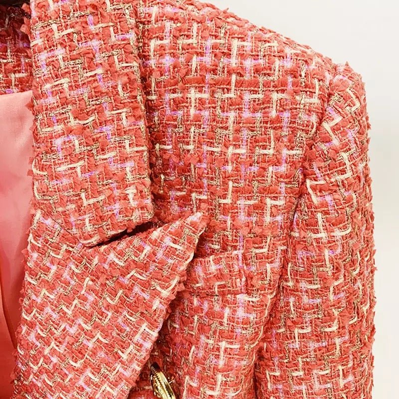 Tweed Double-Breasted Blazer | Gold Button Accents | Tailored Fit | Sophisticated Style