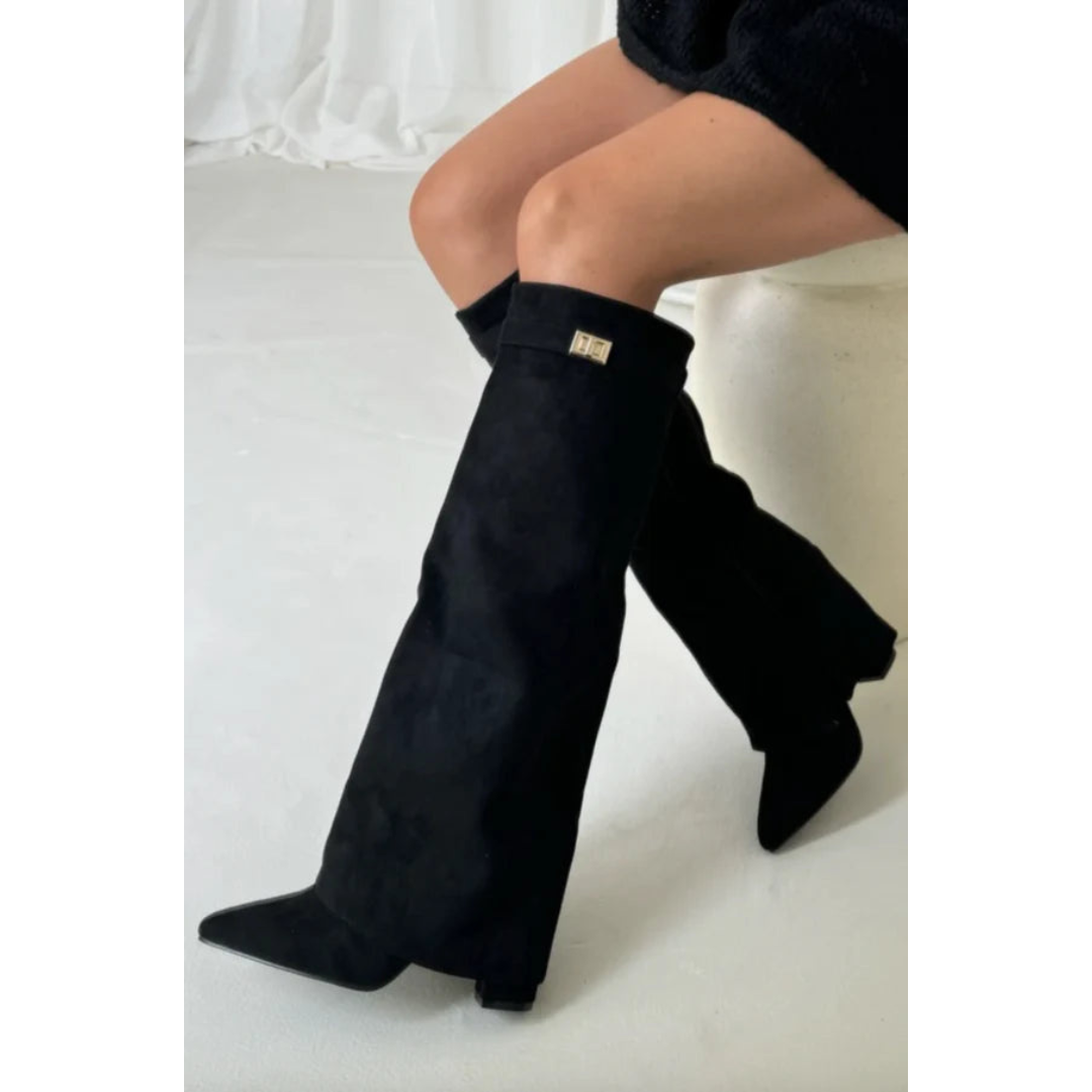 Slouchy Black Pointed-Toe Boots | Tall Shaft with Zip | Structured Microfibre Heel Style