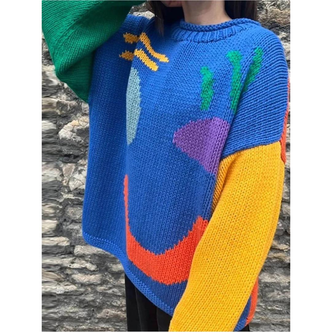 Oversized Knit Sweater | Abstract Face Embroidery | Art-Inspired Statement Pullover