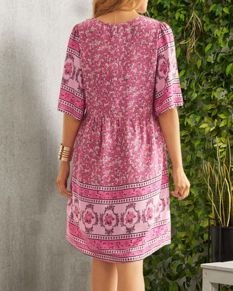 Boho Printed Tunic Dress | V-Neck | Lightweight Summer Fit