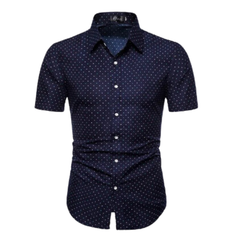 Men’s Navy Printed Short Sleeve Shirt | Button-Up Casual Summer Top | Slim Fit