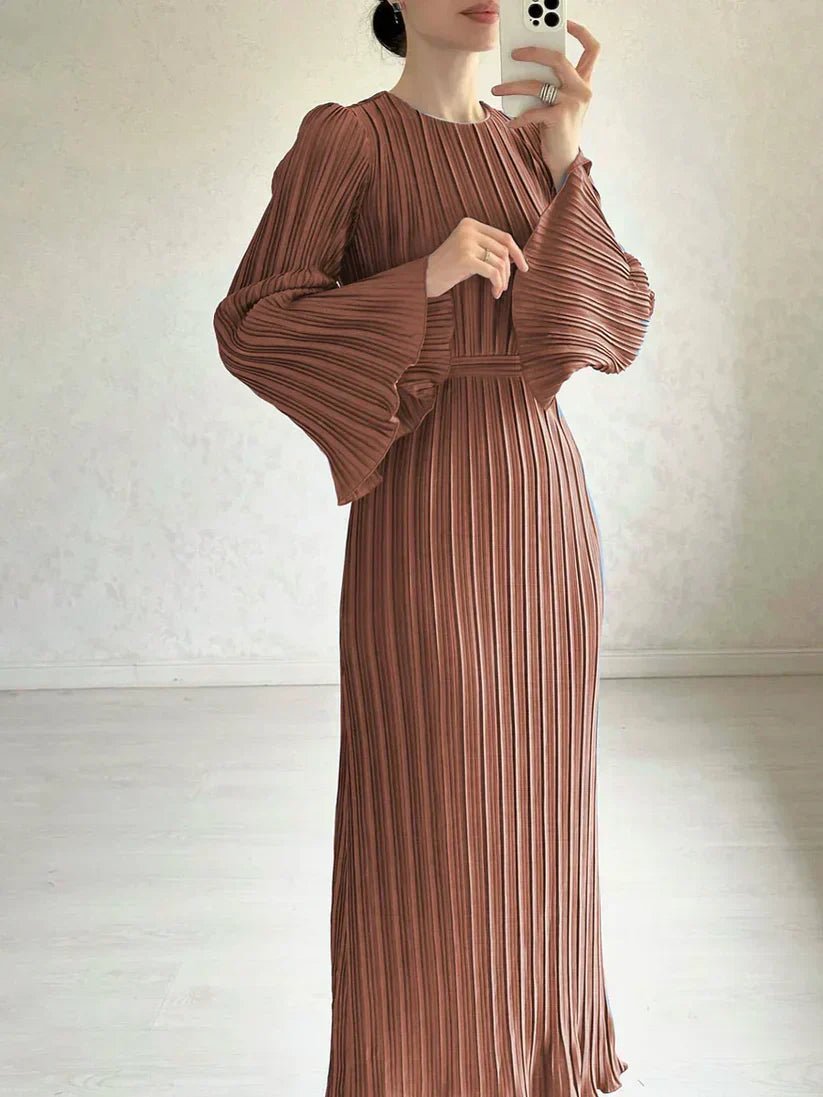 Pleated Maxi Dress | Flared Sleeves | Elegant Formal Wear | Multiple Colours