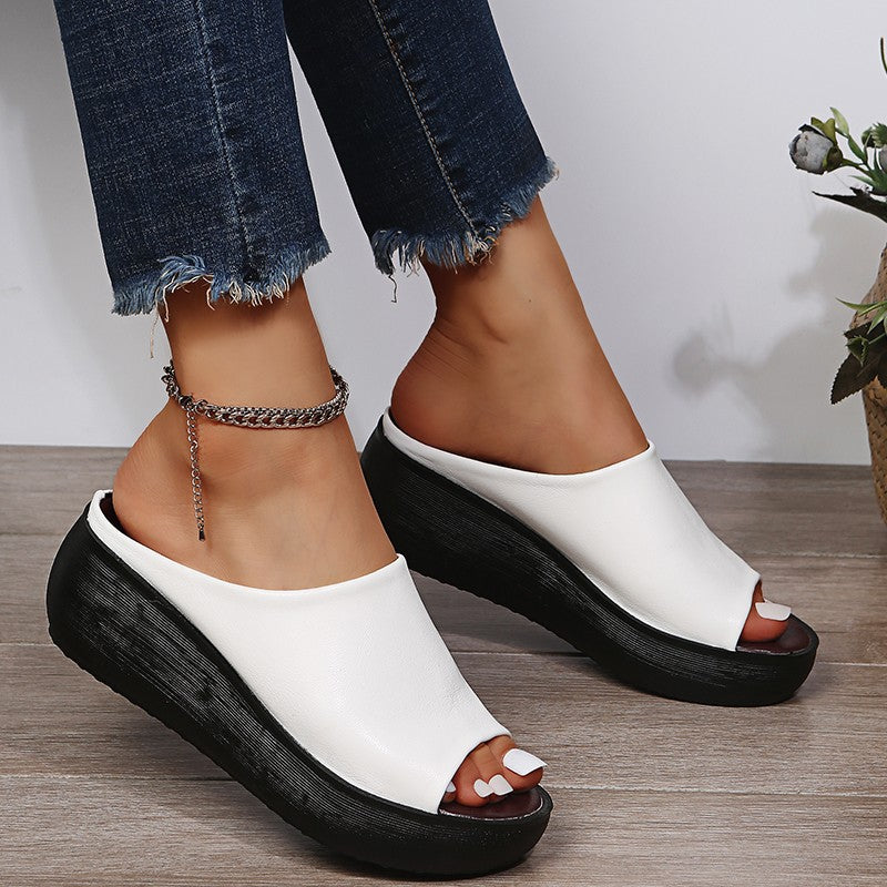 Minimalist Open-Toe Slides | Faux Leather Slip-On | Cushioned Flat Sole