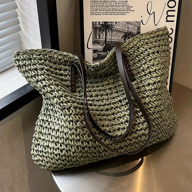 Woven Straw Tote Bag | Oversized Beach Shoulder Bag | Casual Summer Carryall