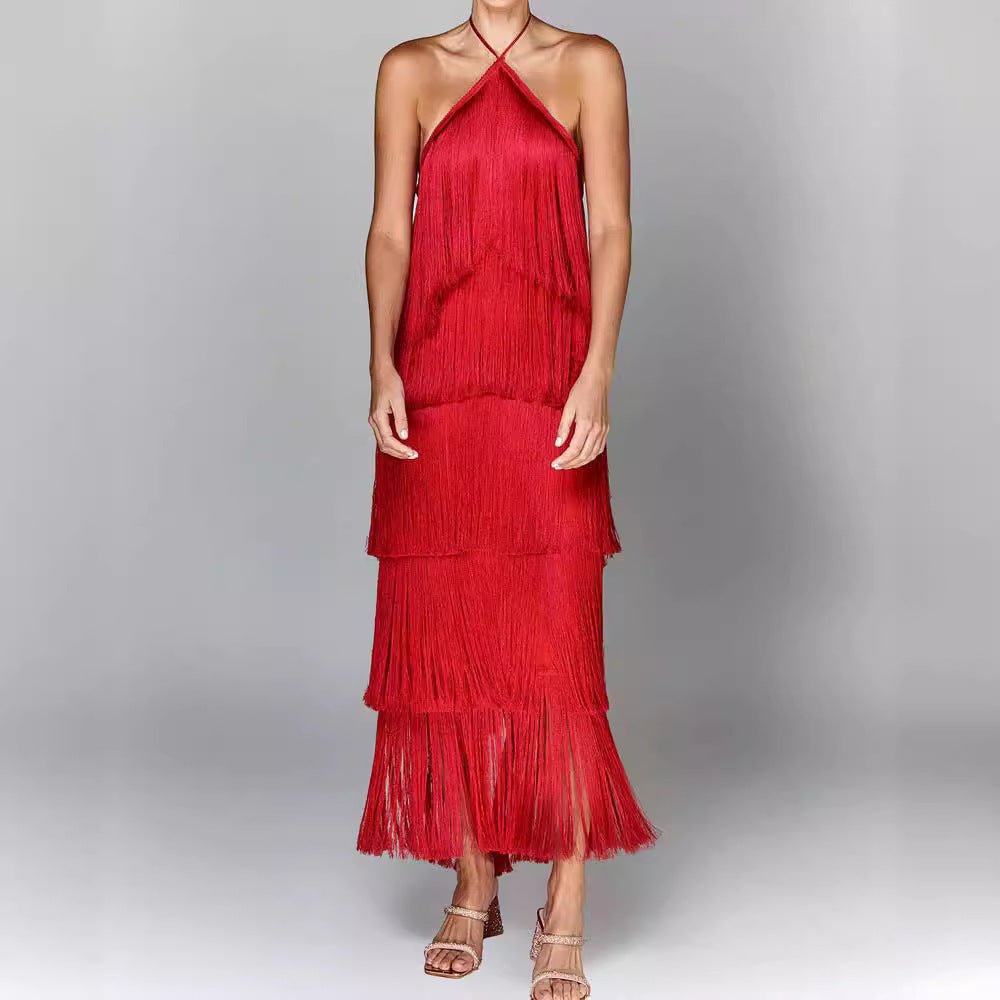 Fringe Halter Maxi Dress | Glamorous Statement Piece | Multicolour