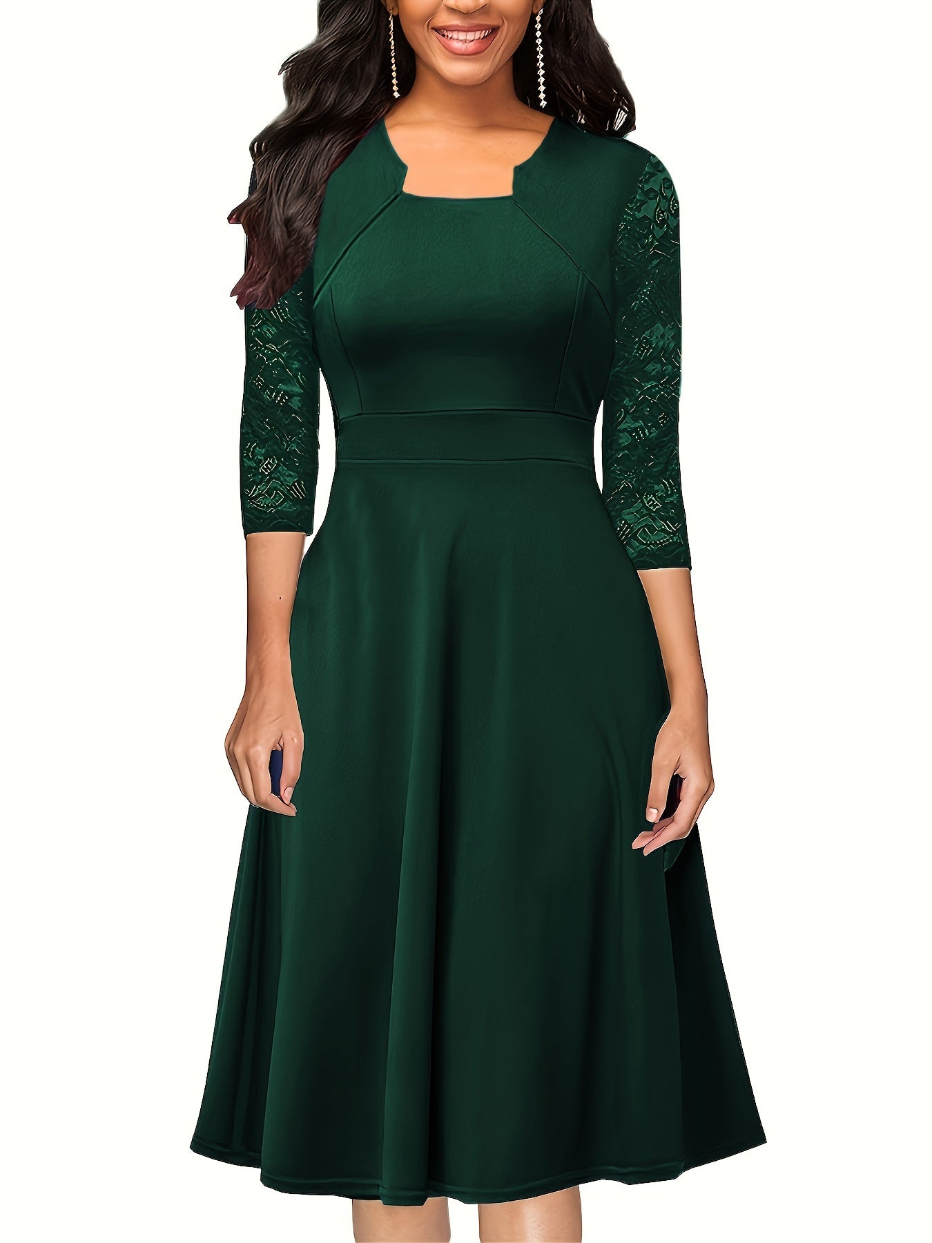 Elegant A-Line Dress | Sheer Lace Sleeves | Knee-Length | Versatile Occasion Wear