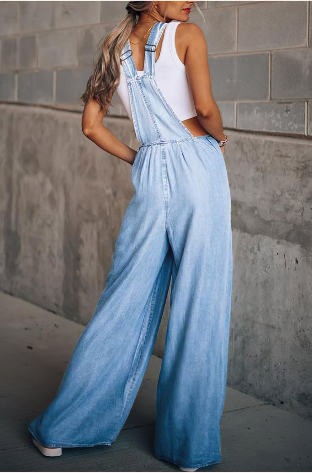 Wide-Leg Denim Overalls | Adjustable Straps | Relaxed Casual Fit