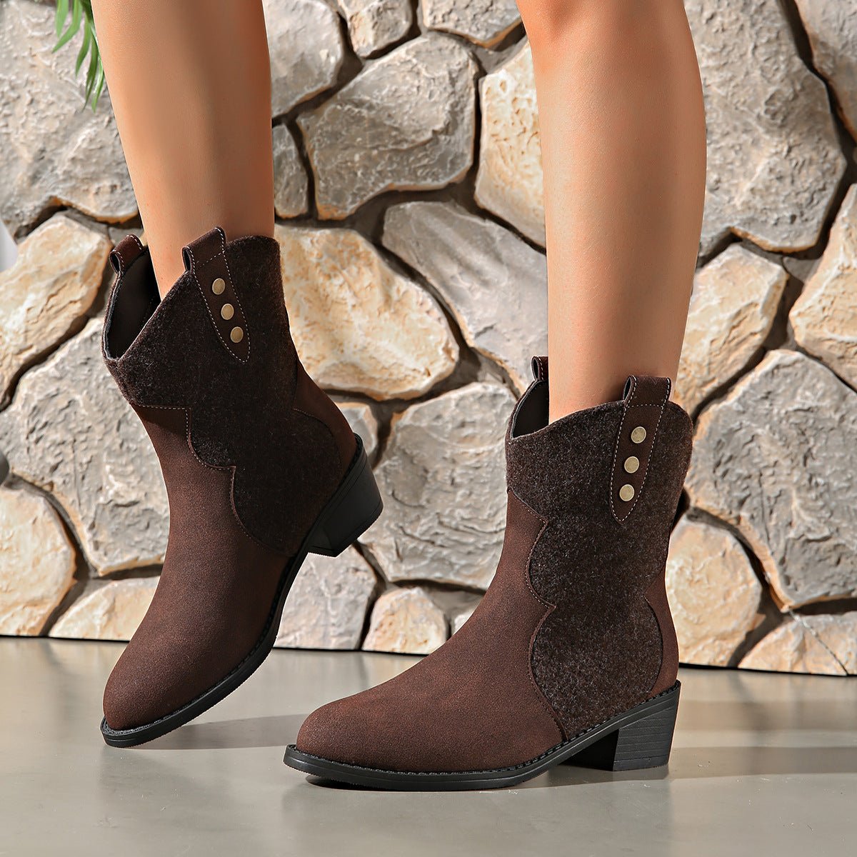 Western Ankle Boots | Faux Suede | Low Heel | Everyday Style