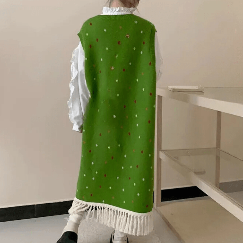 Sleeveless Knit Dress | Embellished Details | Fringe Hem | Layering Piece