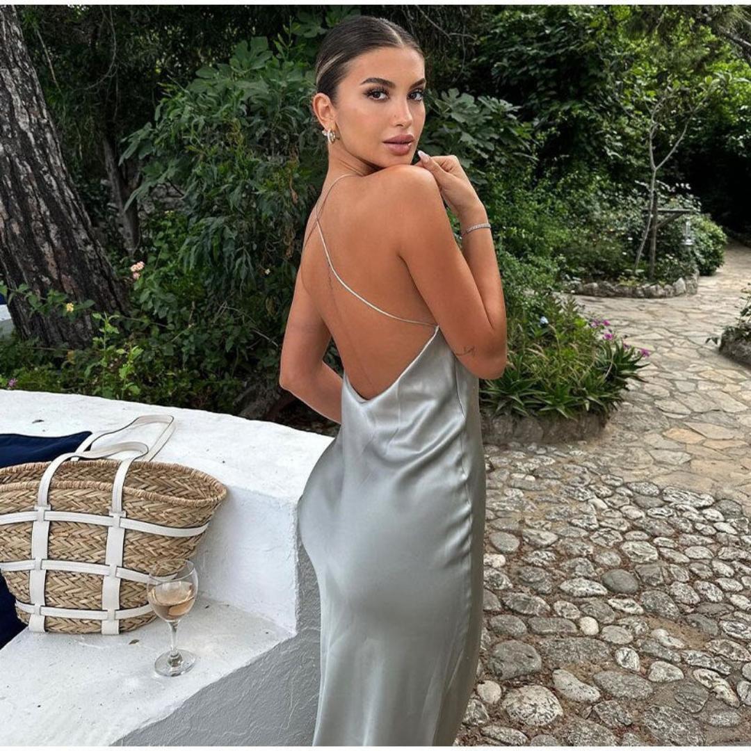 Satin Halter Slip Dress | Backless Midi | Minimal Resortwear Look