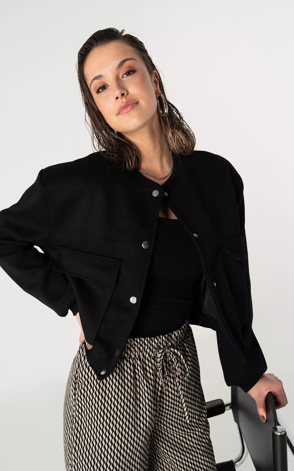 Textured Cropped Bomber Jacket | Modern Boxy Fit | Versatile Layer