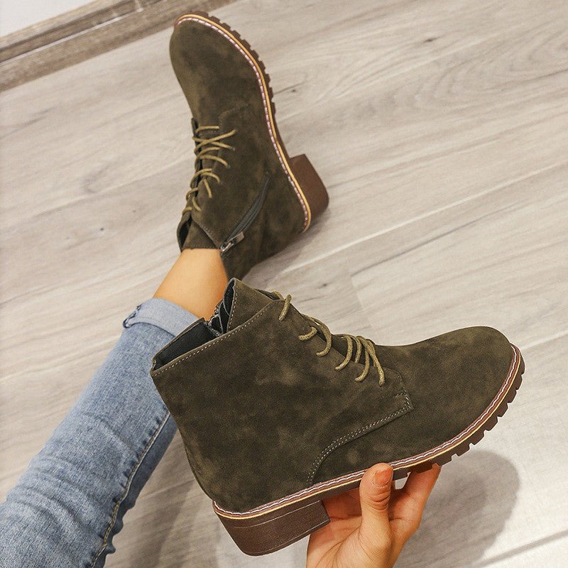Lace-Up Ankle Boots | Suede Finish | Chunky Sole | Casual Everyday Wear