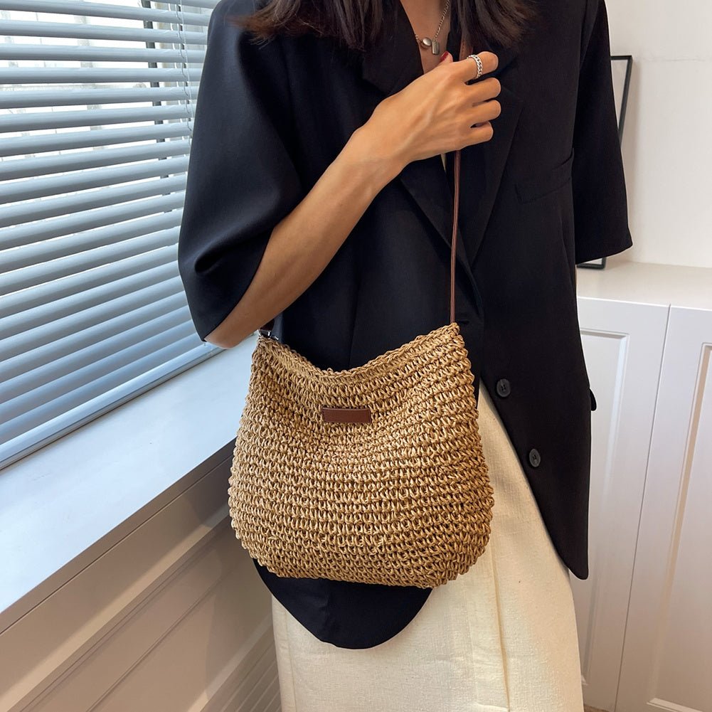 Woven Straw Shoulder Bag | Adjustable Strap | Casual Summer Style