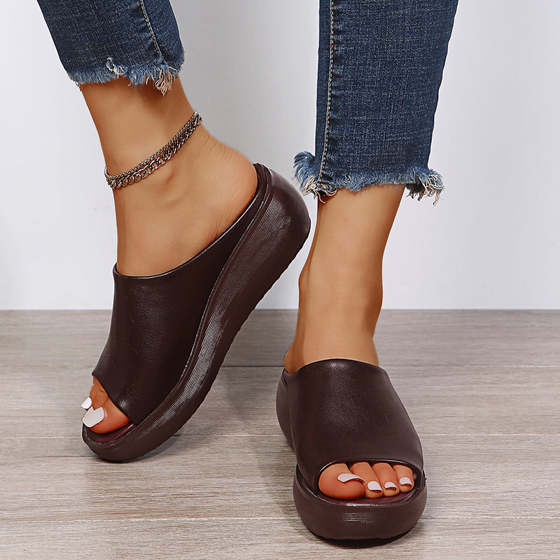 Minimalist Open-Toe Slides | Faux Leather Slip-On | Cushioned Flat Sole