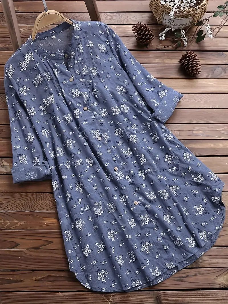 Floral Button-Front Tunic | Relaxed Fit Cotton Blend | Everyday Casual Top