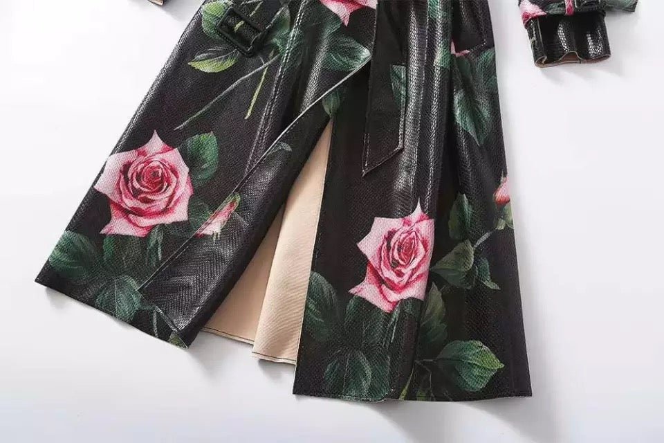 Floral Print Longline Trench Coat | Belted Waist | Statement Outerwear | Elegant Design