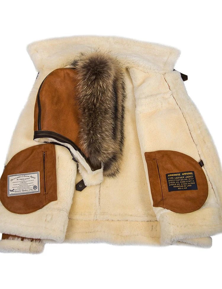 Premium Shearling Aviator Jacket | Genuine Leather | Plush Lining with Fur Trim Hood | Ultimate Winter Outerwear