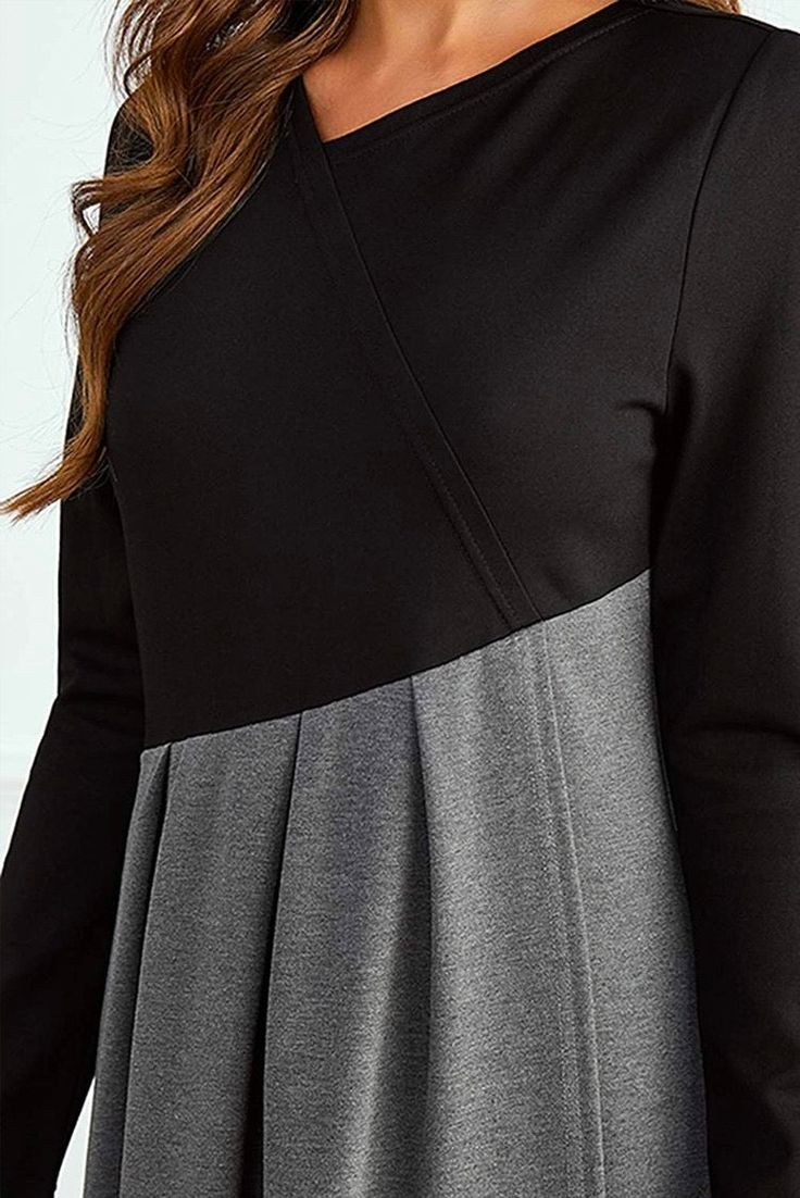 Colourblock Knit and Woven Maxi Dress | Long Sleeve | Asymmetric Pleated Skirt