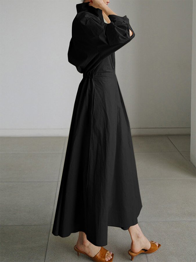Structured Shirt Dress | Waist Pleat Detail & Midi Hem | Crisp Cotton Blend
