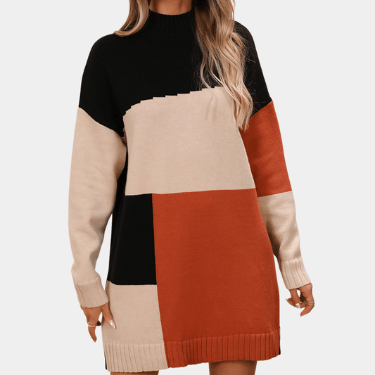 Colour-Block Knit Sweater Dress | Oversized Fit | Warm & Stylish