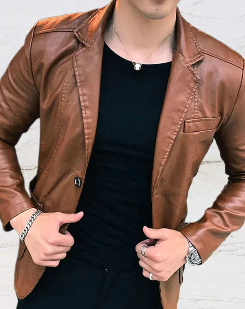 Men's Faux Leather Blazer Jacket | Sleek Streetwear Layer | Lightweight Moto Fit