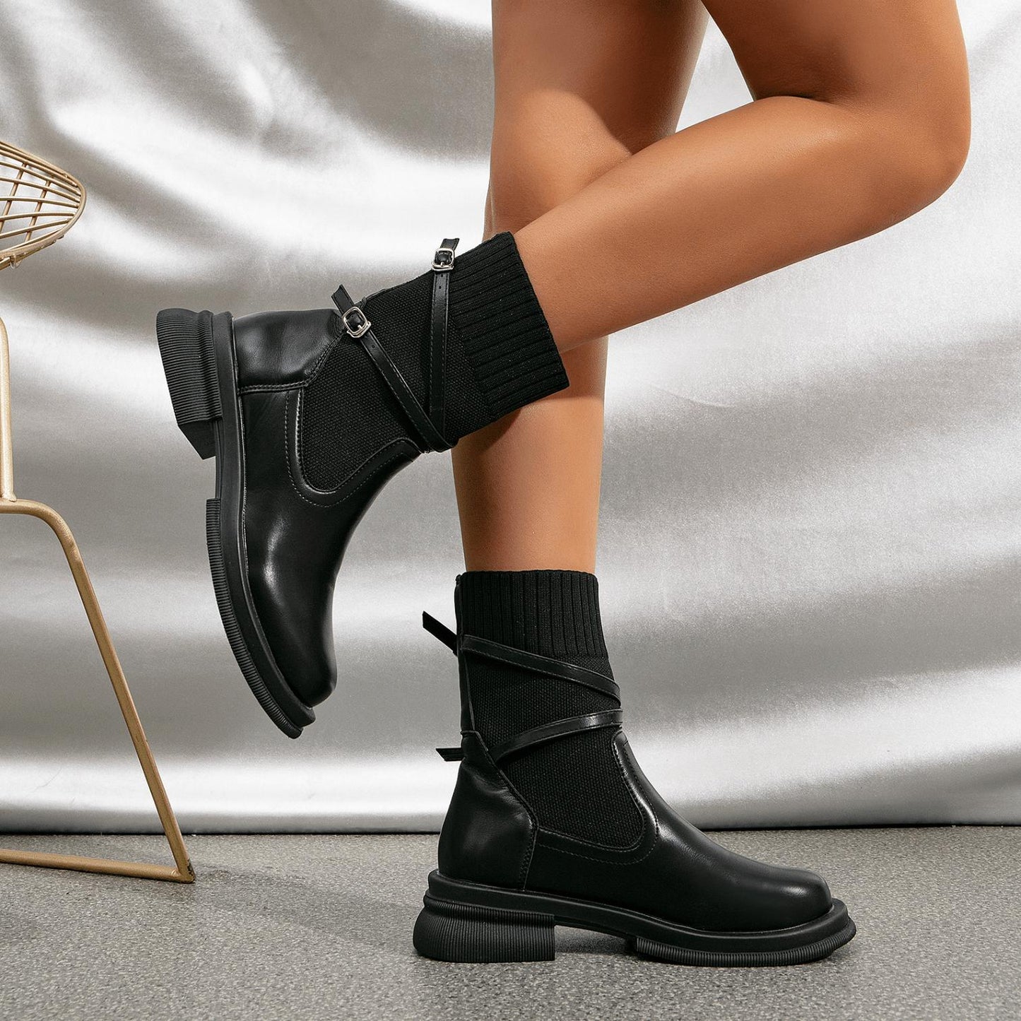 Ribbed Sock Ankle Boots | PU Leather | Chunky Sole | Trendy Fall & Winter Footwear