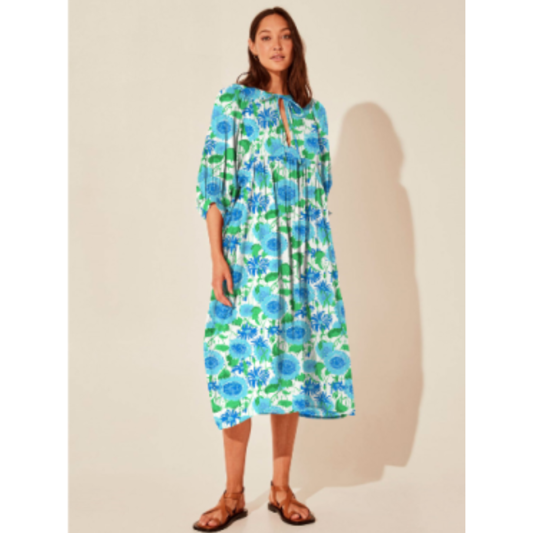 Bold Floral Print Midi Dress | Relaxed Fit | Lightweight Vacation Style