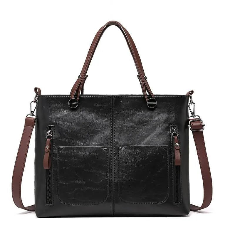 Vegan Leather Tote Bag | Multi-Pocket Satchel with Dual Straps