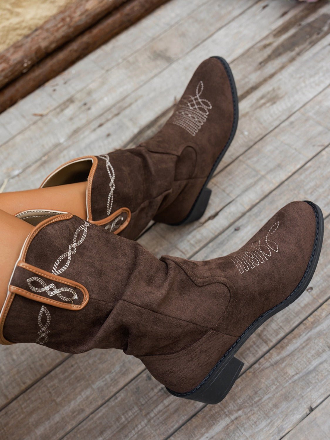 Western Cowboy Boots | Faux Leather | Mid-Calf | Rustic Style