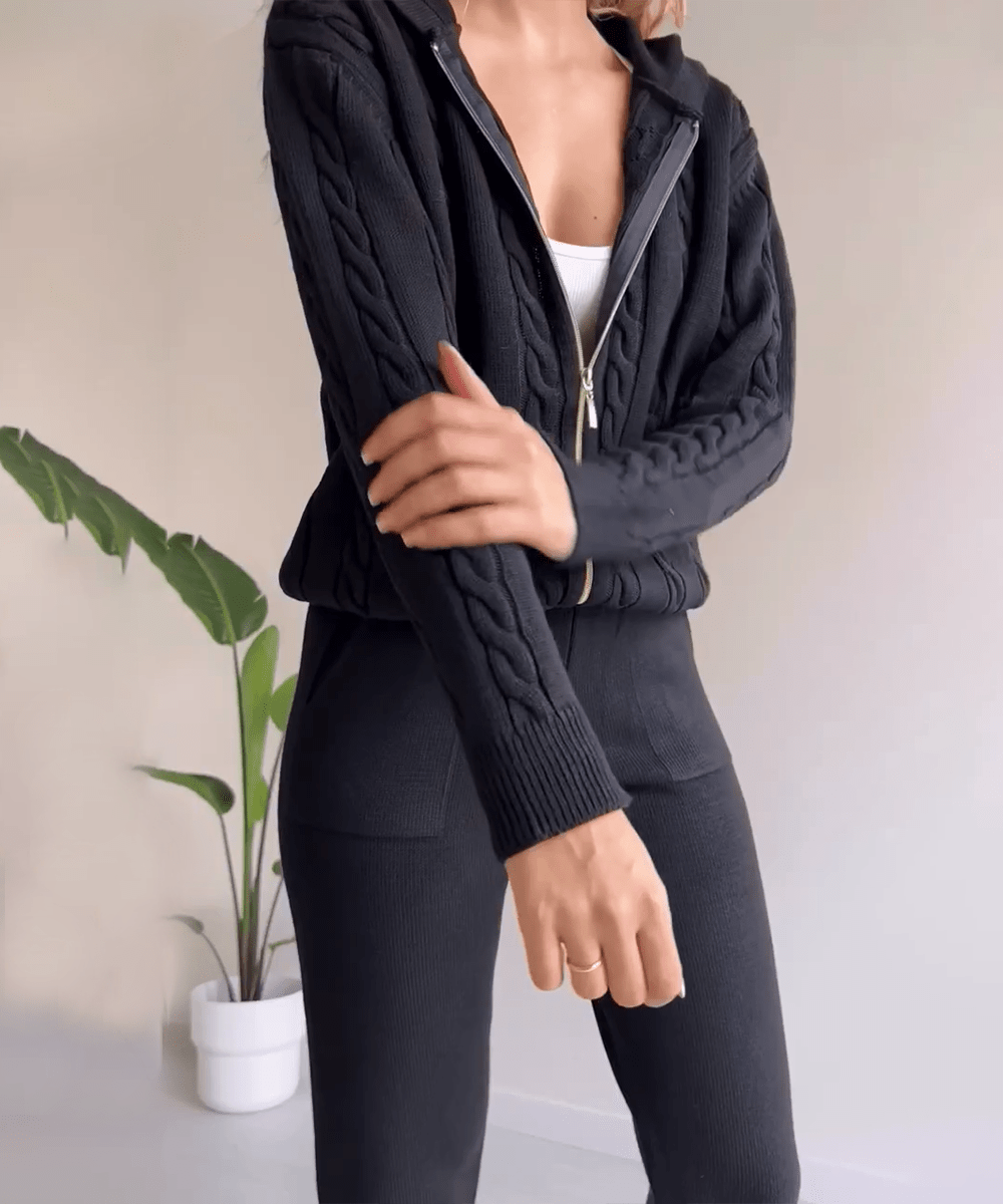 Cable-Knit Zip-Up Hoodie & Jogger Set | Cosy Knitwear | Casual Style