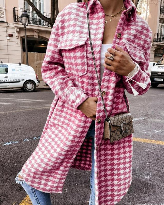 Classic Houndstooth Coat | Timeless Pattern | Wool Blend | Everyday Elegance