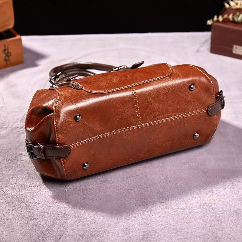 Vintage Leather Satchel Bag | Structured Design | Dual-Zip Compartments