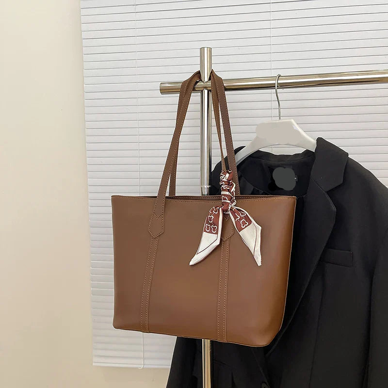 Oversized PU Tote Bag | Contrast Strap & Magnetic Closure | Casual Streetwear Carryall