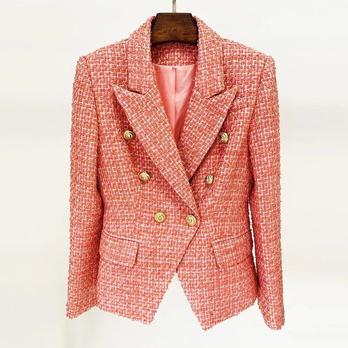 Tweed Double-Breasted Blazer | Gold Button Accents | Tailored Fit | Sophisticated Style