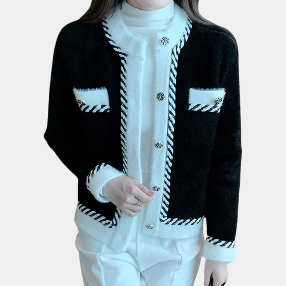Chic Contrast-Trim Tweed Cardigan | Elegant & Stylish | Soft Knit | Classic Look