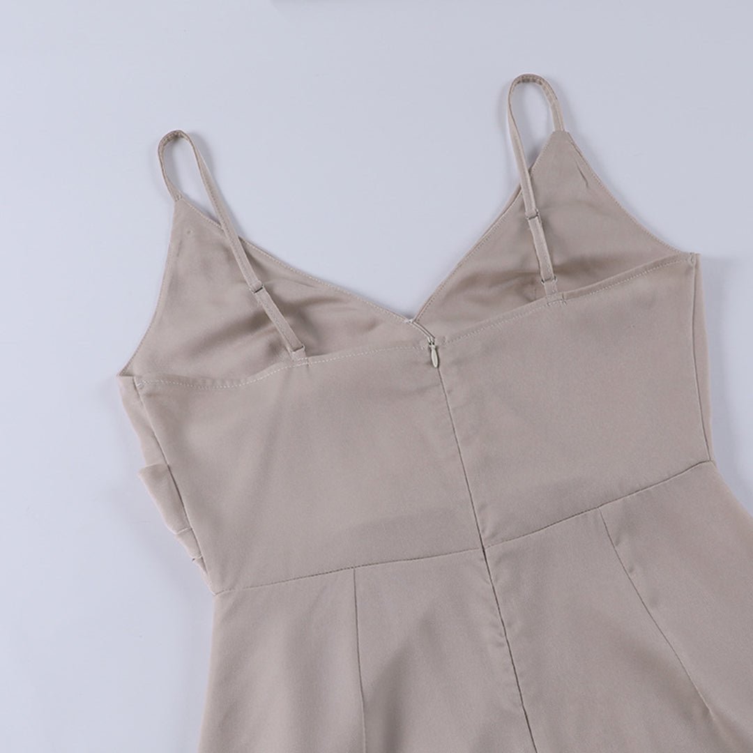 Elegant Satin Maxi Dress | Draped Neckline | High Slit Design | Perfect for Evening or Formal Occasions