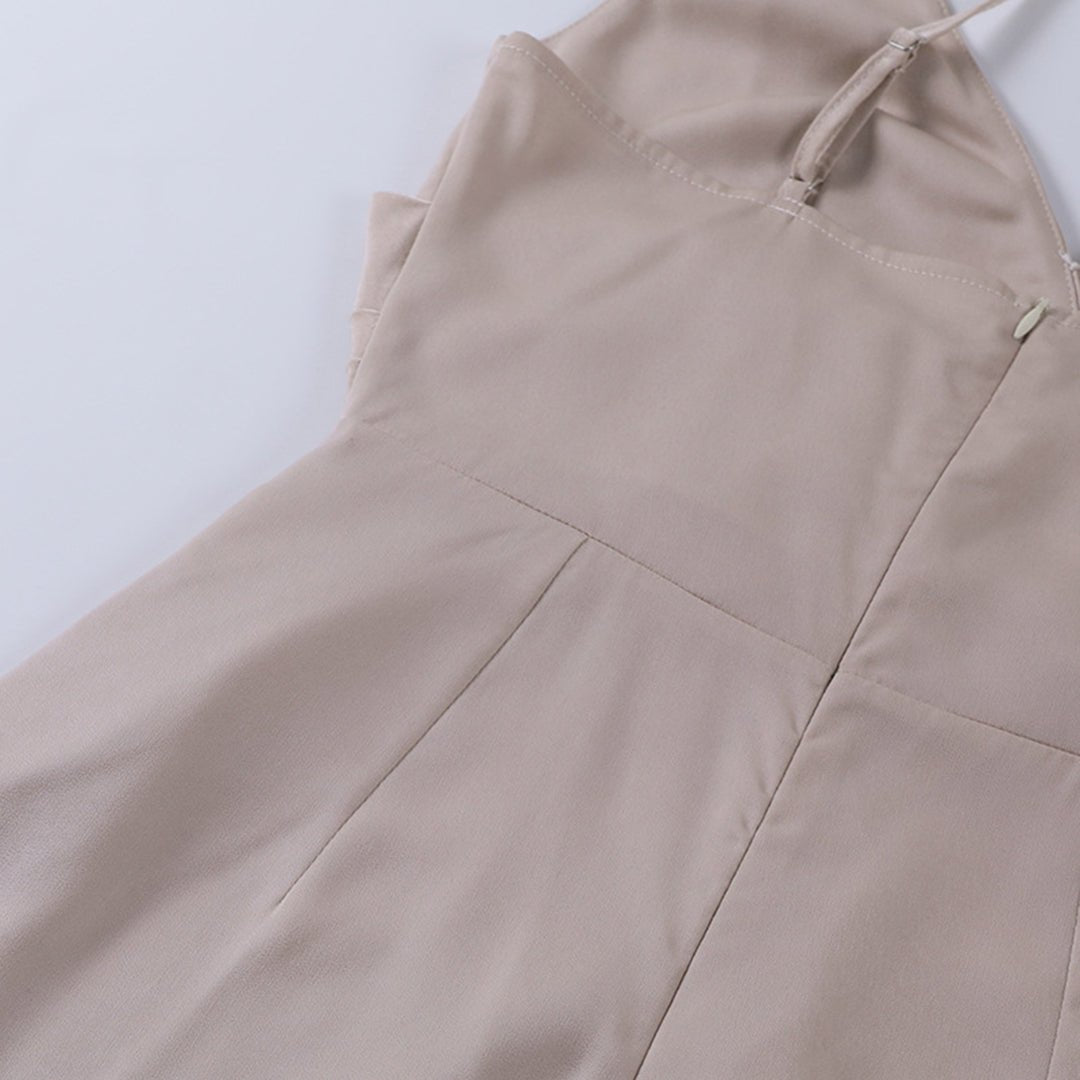 Elegant Satin Maxi Dress | Draped Neckline | High Slit Design | Perfect for Evening or Formal Occasions