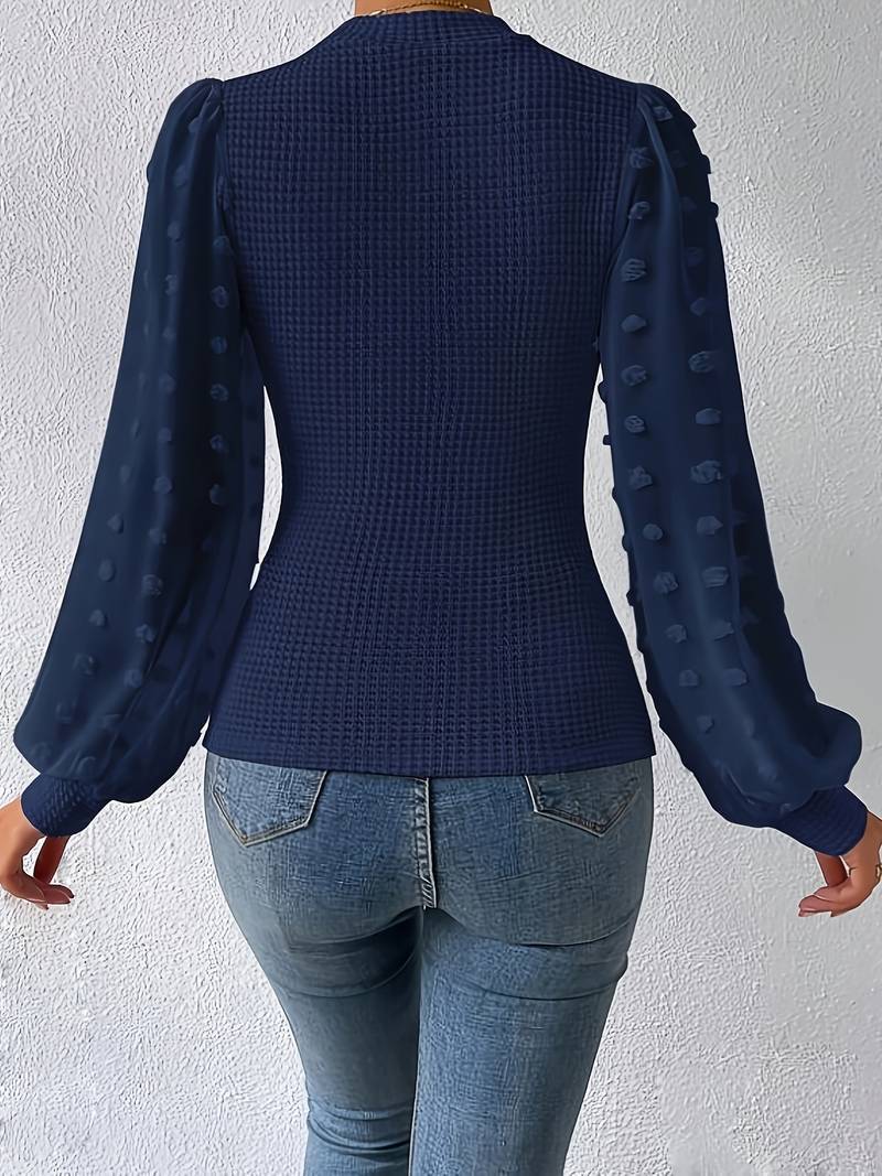 Textured Puff Sleeve Sweater | Elegant Polka Dot Details | Slim Fit | Chic Layering Piece