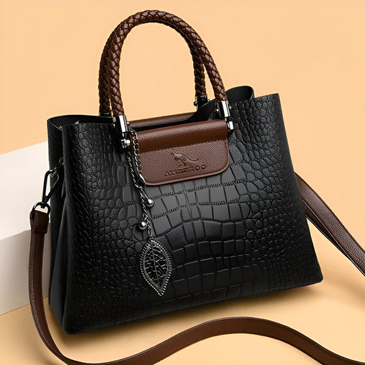 Crocodile Embossed Handbag | PU Leather | Nylon Lining | Elegant Carryall