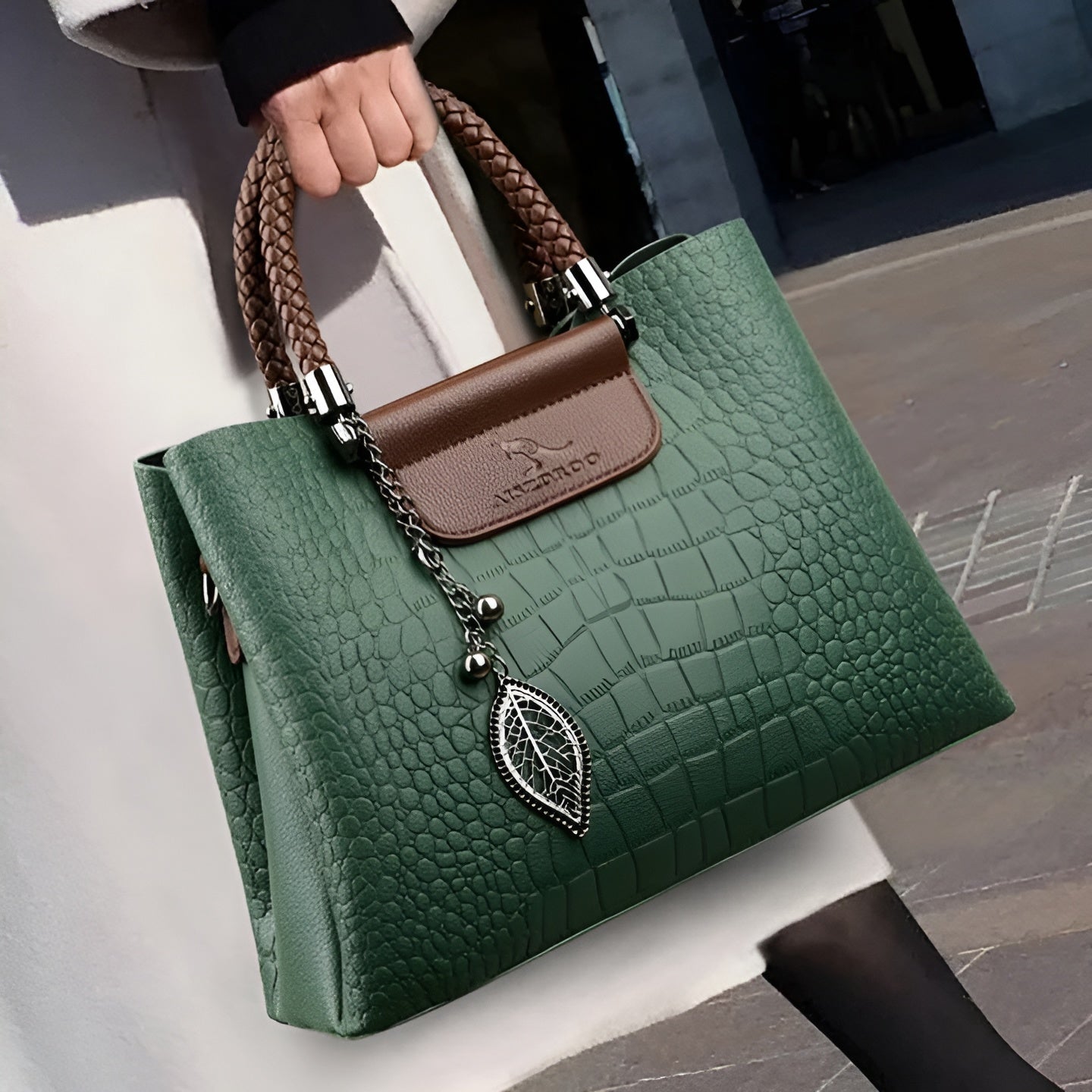 Crocodile Embossed Handbag | PU Leather | Nylon Lining | Elegant Carryall