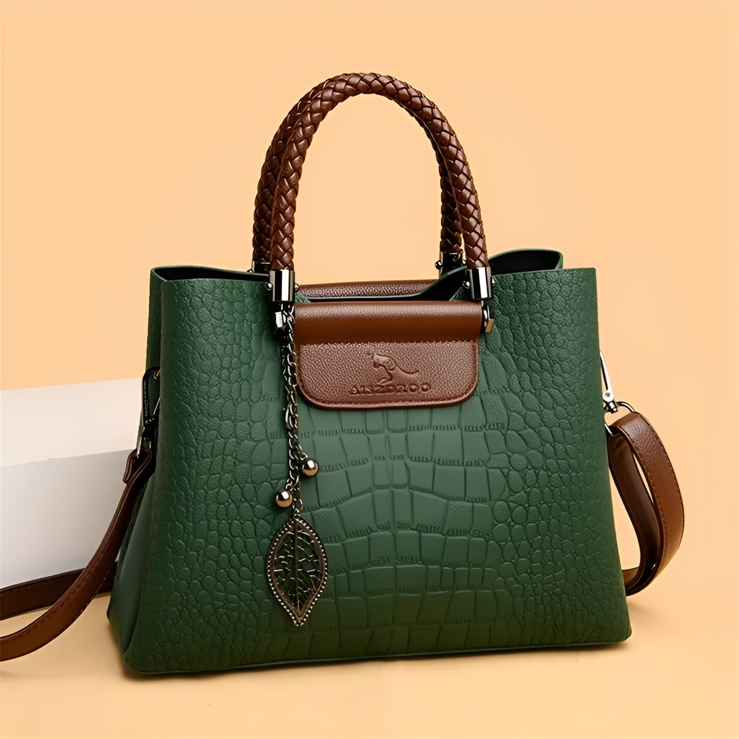 Crocodile Embossed Handbag | PU Leather | Nylon Lining | Elegant Carryall