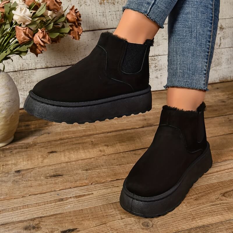 Faux Suede Fleece-Lined Ankle Boots | Warm & Durable | Slip-On Design