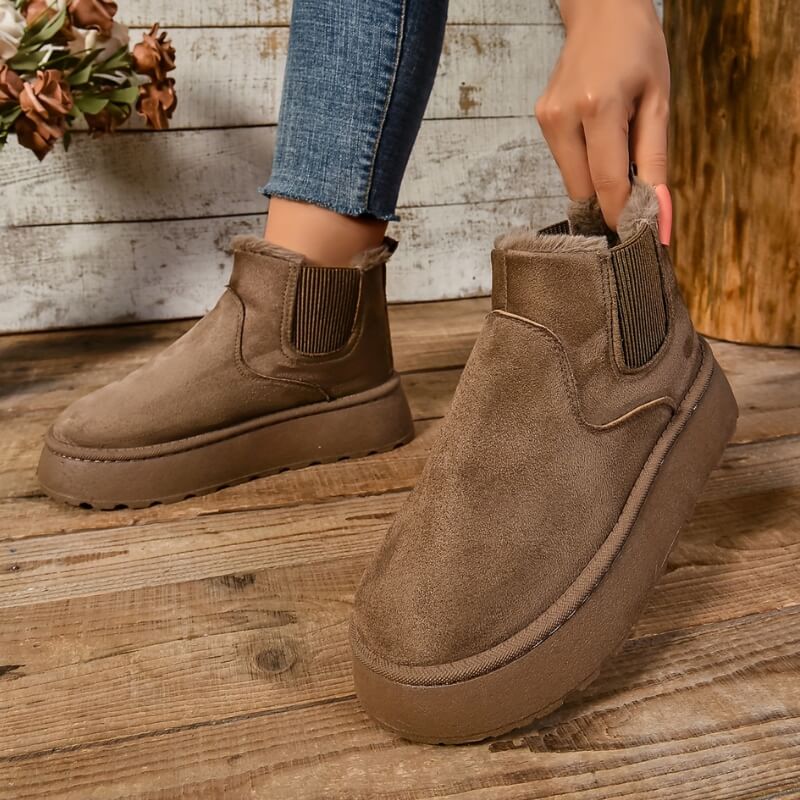 Faux Suede Fleece-Lined Ankle Boots | Warm & Durable | Slip-On Design